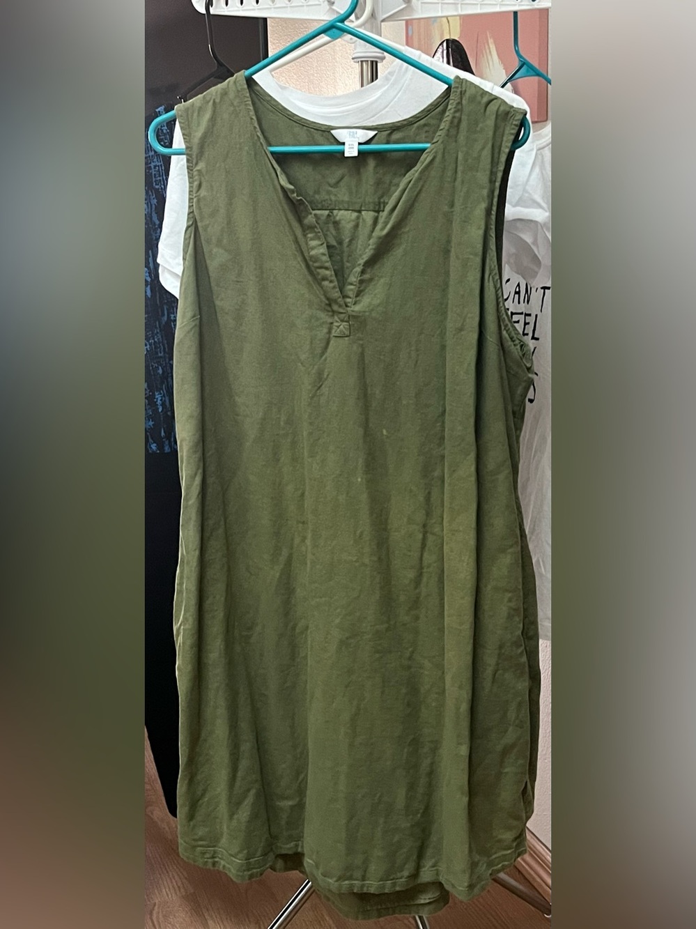 Time and Tru Olive Green Tank Dress with V-Neck